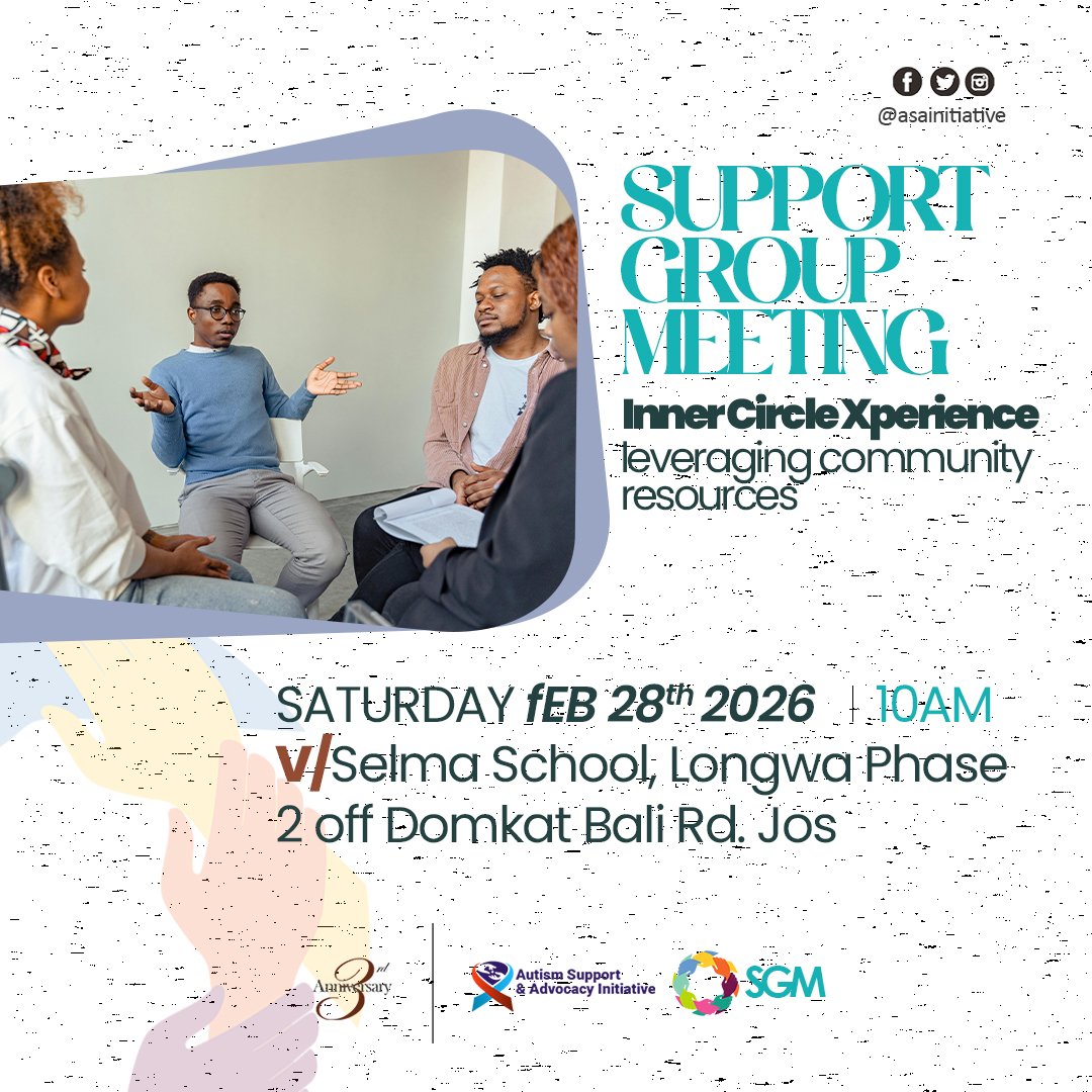 asa_initiative's tweet photo. Quick reminder — our Parents Support Group Meeting is TOMORROW!

📅 Sat, 28 Feb 2026
🕙 10:00 AM sharp
📍 Selma School, Longwa Phase 2, Jos

Theme: Inner Circle Xperience – Leveraging Community Resources

See you tomorrow! 💙 https://t.co/Sr2Tktq1kk