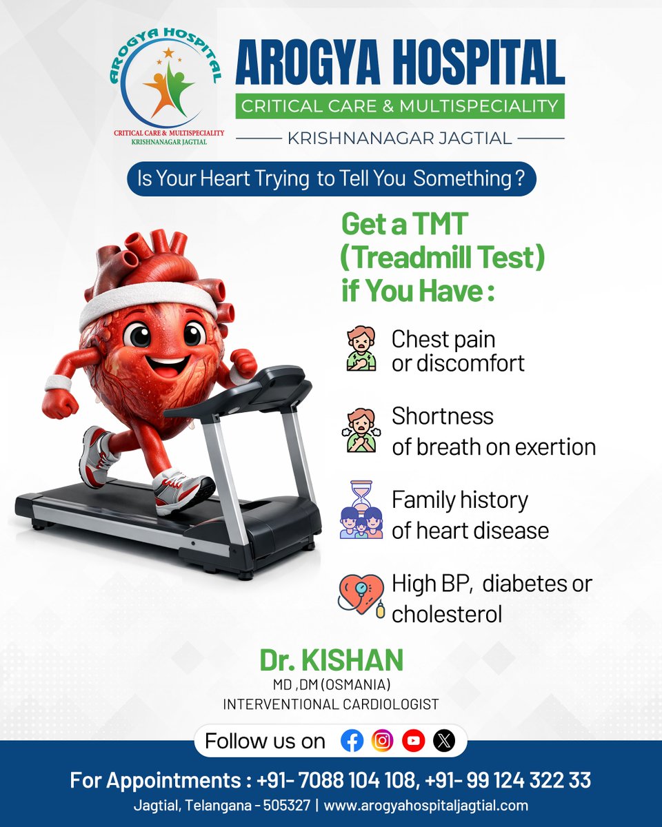 arogyahosp's tweet photo. 📞 Appointments: +91 7088 104 108 | +91 99124 32233
🌐 https://t.co/gJKzLnmIrQ

#HeartHealth #CardiacCare #TMTTest #TreadmillTest #HeartCheckup #HeartScreening #ChestPain #ShortnessOfBreath #HeartDiseasePrevention #Cardiology #InterventionalCardiology #HeartDoctor #HealthCheckup https://t.co/XKEPkP8qG4