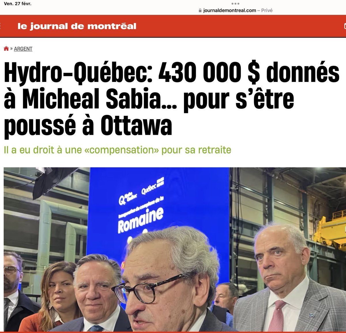 Tout simplement dégueulasse, c’est lui qui a quitté 🤮🤮🤮
#Sabia #HydroQuébec #HQ