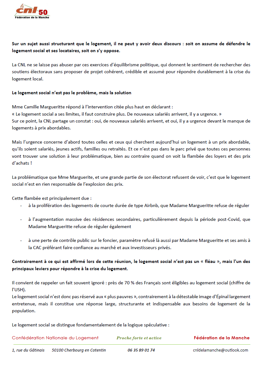 LocatairesPih's tweet photo. Suite à l'article paru ce jour dans @LaPresseManche relatant des propos tenus à une réunion de Madame @MargueritteCam3  @La_CNL de la Manche tient à remettre les pendules à l'heure. Le logement social est LA solution pas le problème ! https://t.co/uzoYH8T735