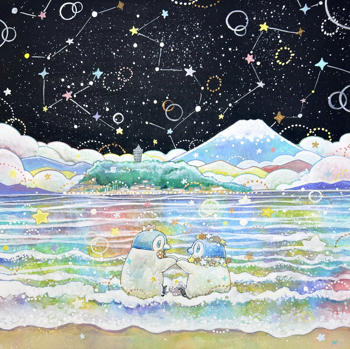 想い出の日々 昨年描いた絵柄のペンギン子達を少しだけ成長して描いて