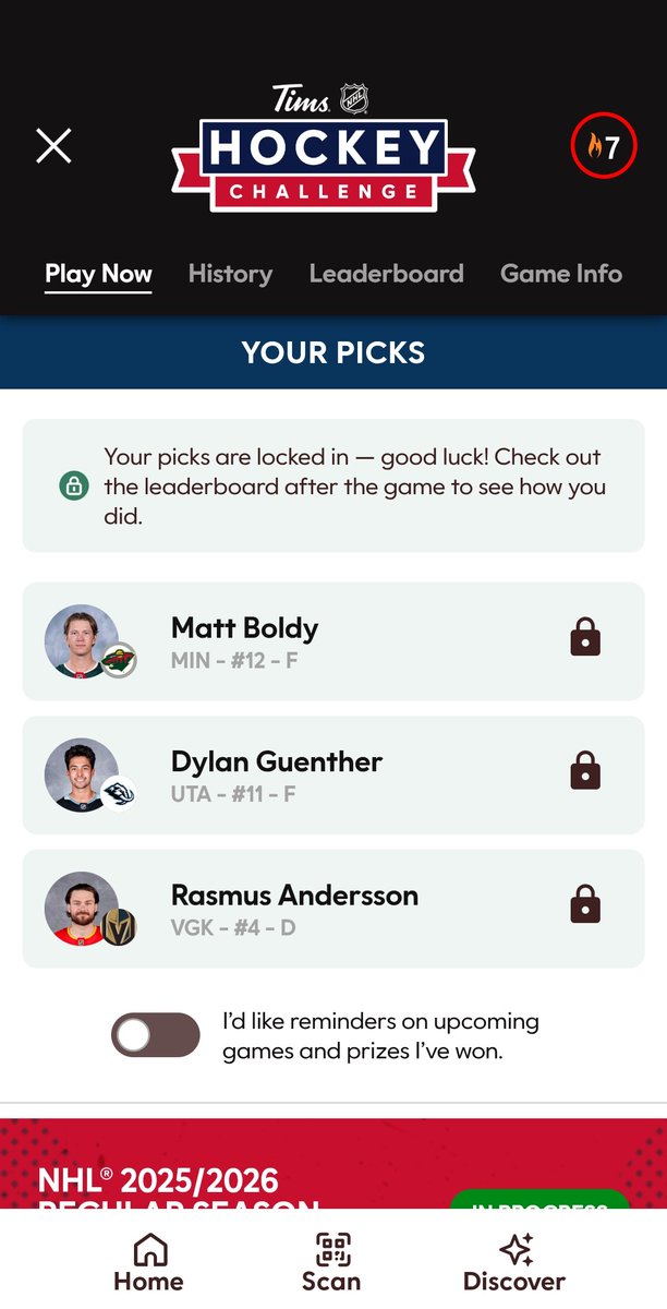 brokenankle57's tweet photo. Current Streak: 🔥🔥🔥🔥🔥🔥🔥
Boldy 39.22% #MNWild
Guenther 35.09% ##UtahHC
Andersson 16.39% #VegasBorn
Total Probability: 67.1%
#TimsHockeyChallenge
#NHL #Rolluptherim https://t.co/qIzXsNyLoh