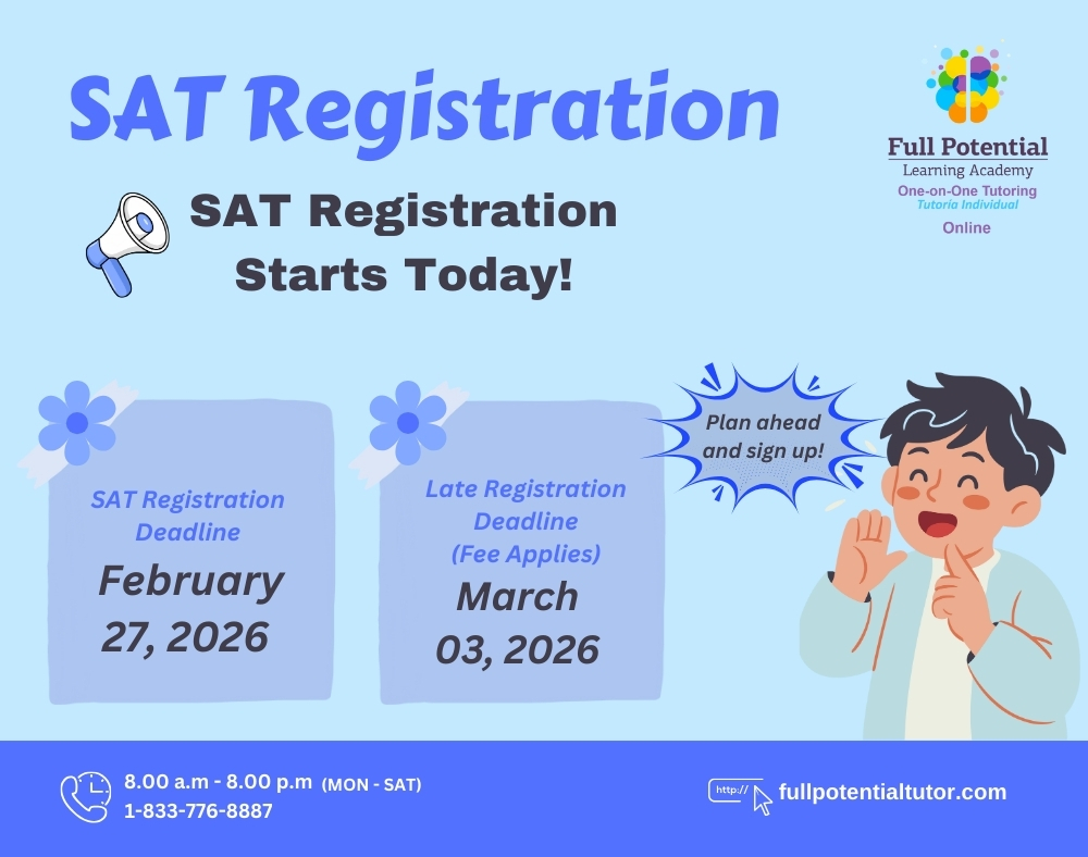 FPLAUSA's tweet image. 📢 SAT Registration is NOW OPEN!
Don’t wait — plan ahead and sign up today! 🎓 

#SATRegistration #SATPrep #CollegeBound #HighSchoolStudents #TestPrep #EducationMatters #StudentSuccess #ExamPreparation #CollegeAdmissions #FullPotentialLearning #OnlineTutoring #AcademicSuccess