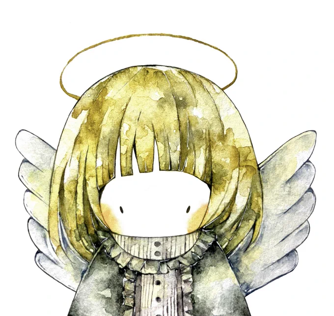 #透明水彩 羽を持つ子