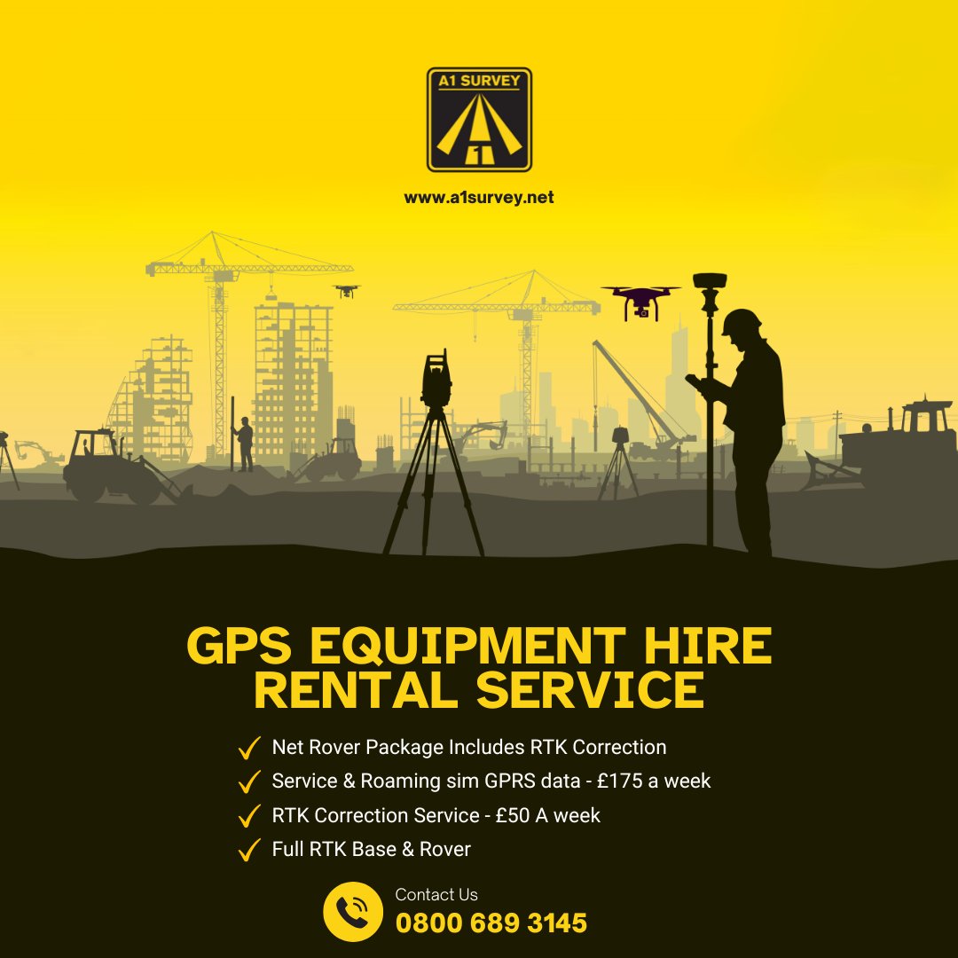 🚧 Need high-accuracy GPS gear without the cost? A1 Survey offers flexible hire packages from £50/week – fully serviced &amp; ready to go!

📞 029 2088 4402 🌐 a1surveyequipment.net

#A1Survey #GPSHire #SurveyTools #RTKEquipment #ConstructionSurvey