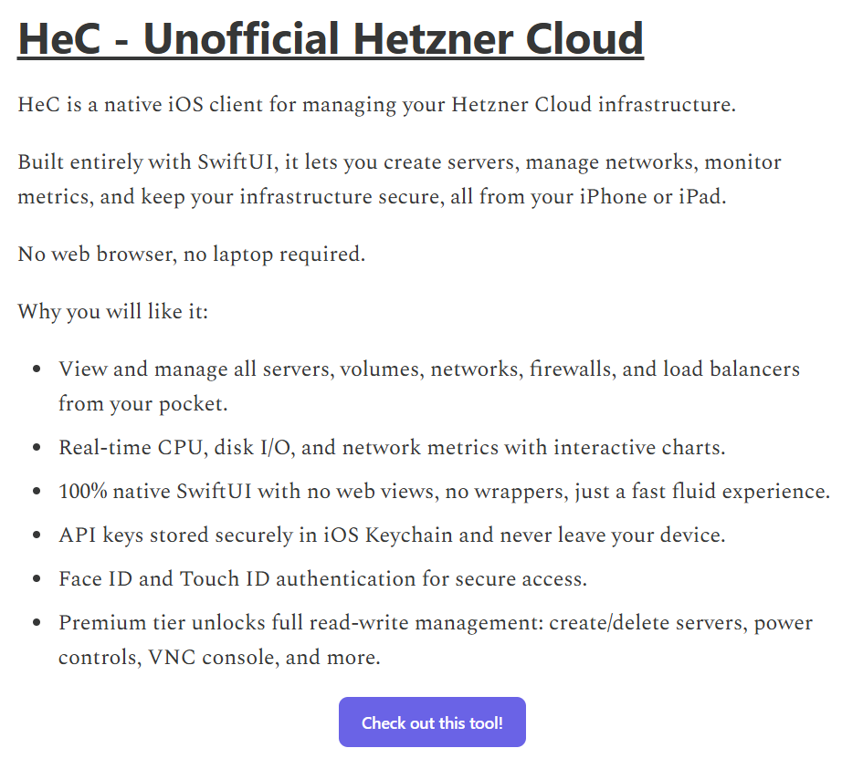 HeC listed on <a href="/iOSDevTools/">iOS Dev Tools </a> !

Thank you!