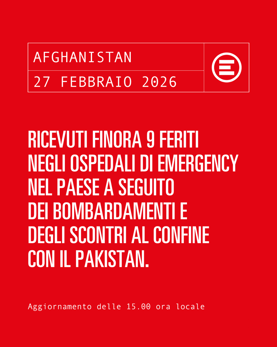 emergency_ong's tweet photo. Sono 9 i primi feriti ricevuti negli ospedali di EMERGENCY in #Afghanistan a seguito dei bombardamenti di questa notte in varie aree del Paese tra cui la capitale Kabul, e agli scontri al confine con il #Pakistan. Il bilancio resta provvisorio. https://t.co/vf04W6XiYV https://t.co/r2VJuUEbVX