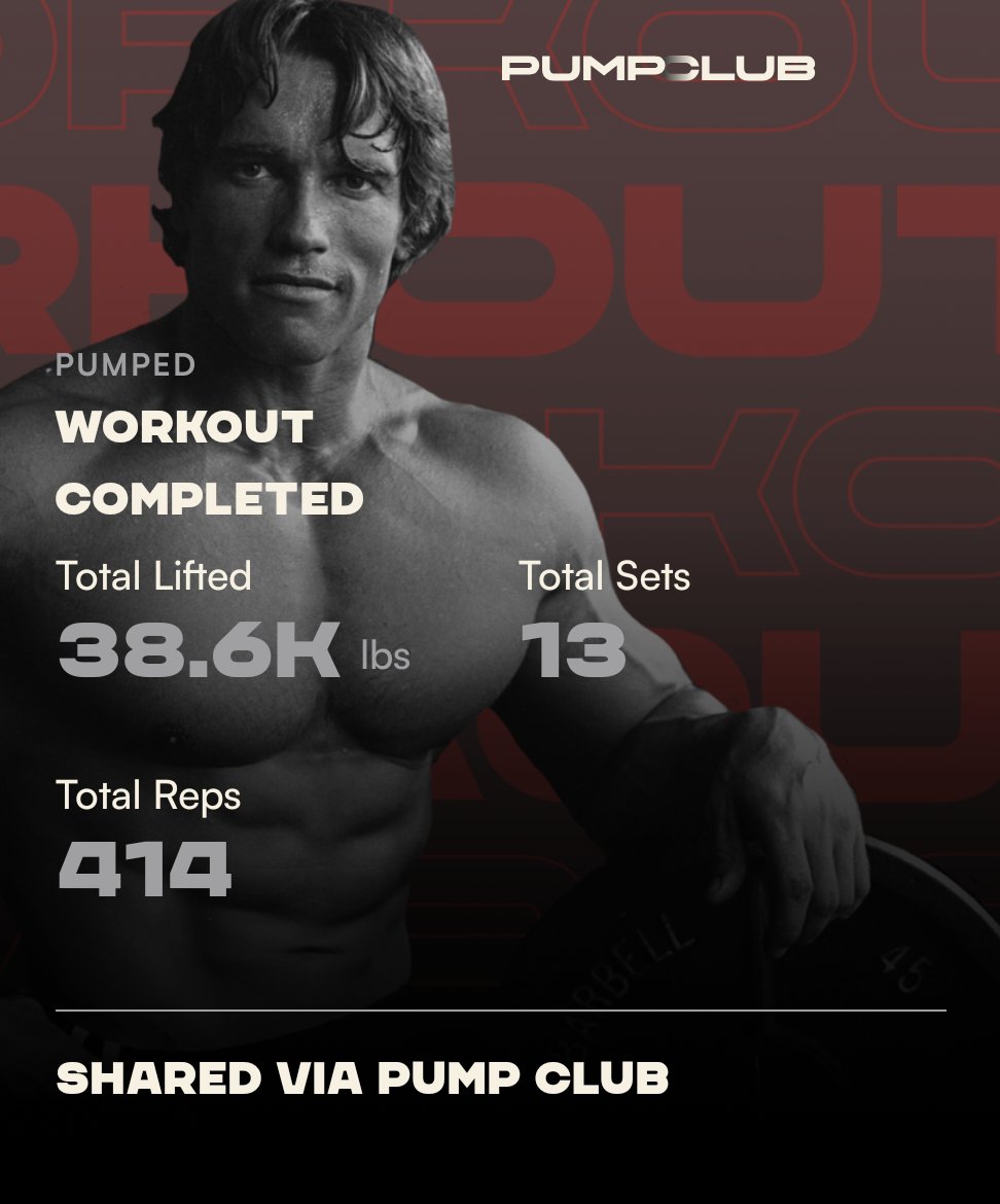 Oh man, I love when the workout is the perfect mix of lifting and cardio. The way the #PumpClub structures the sets and rest periods gives me the perfect amount of time to recover while keeping my heart rate in the zone! Get Pumped!! <a href="/Schwarzenegger/">Arnold Schwarzenegger</a> <a href="/BornFitness/">Adam Bornstein</a> <a href="/ketch/">Daniel Ketchell</a>