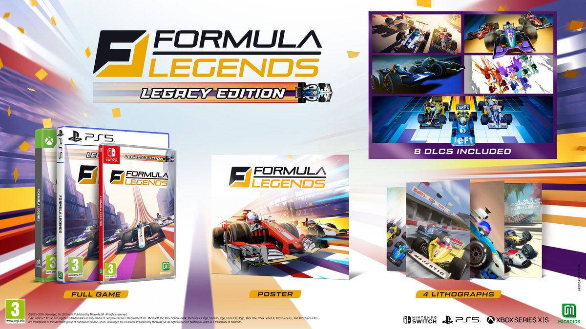 Microids_off's tweet photo. Experience the evolution of motorsport from the 60s to today!

The Legacy Edition of #FormulaLegends is coming in June 4, on PS5, Xbox Series &amp; Nintendo Switch!

🏎️ Featuring 8 DLCs, 4 lithographs, and a poster

@3DClouds https://t.co/k40gPq0iLi