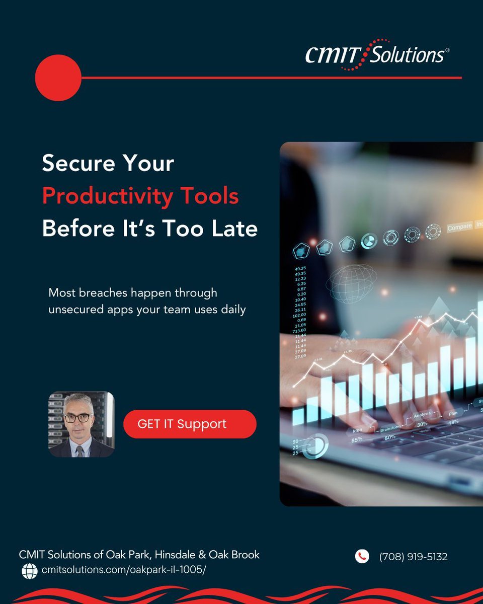 Popular productivity platforms like email, cloud storage, and project boards are top targets for hackers. We lock down your entire workspace with permissions, MFA, encryption, and data loss prevention. Visit cmitsolutions.com/oakpark-il-100… or call (708) 919-5132 #cmitsolutions