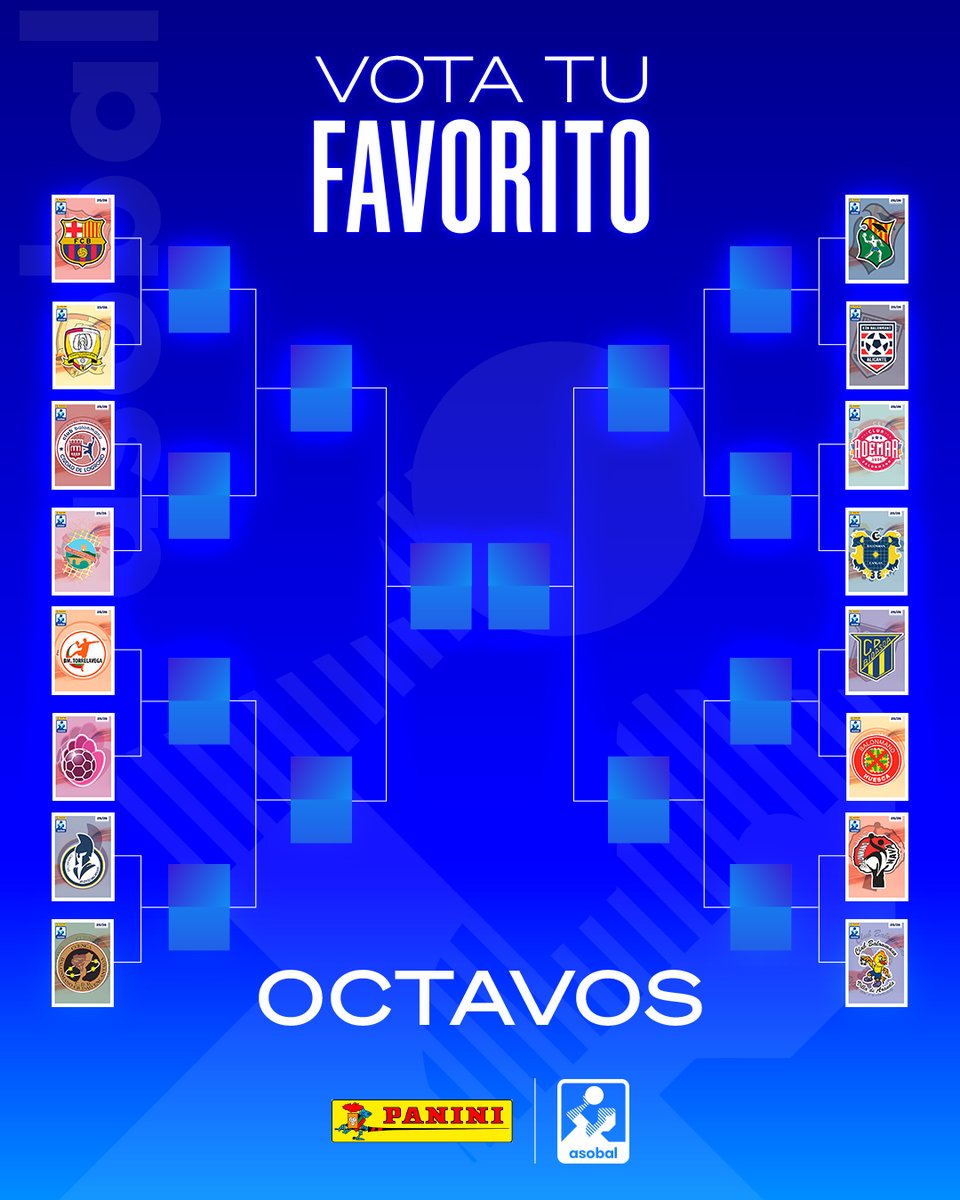 ⚔️ ¡Este es el #bracket del Torneo <a href="/panini_espana/">PANINI ESPAÑA</a> 🤝 <a href="/ASOBAL/">ASOBAL</a>!

🔥 Todo listo para que empiecen las eliminatorias que enfrentará a los cromos escudo de la colección de Liga <a href="/NexusEnergia/">Nexus Energía</a> ASOBAL 25/26. ¡Solo puede quedar 1⃣!

🔎 Emparejamientos fijados a partir de la clasificación
