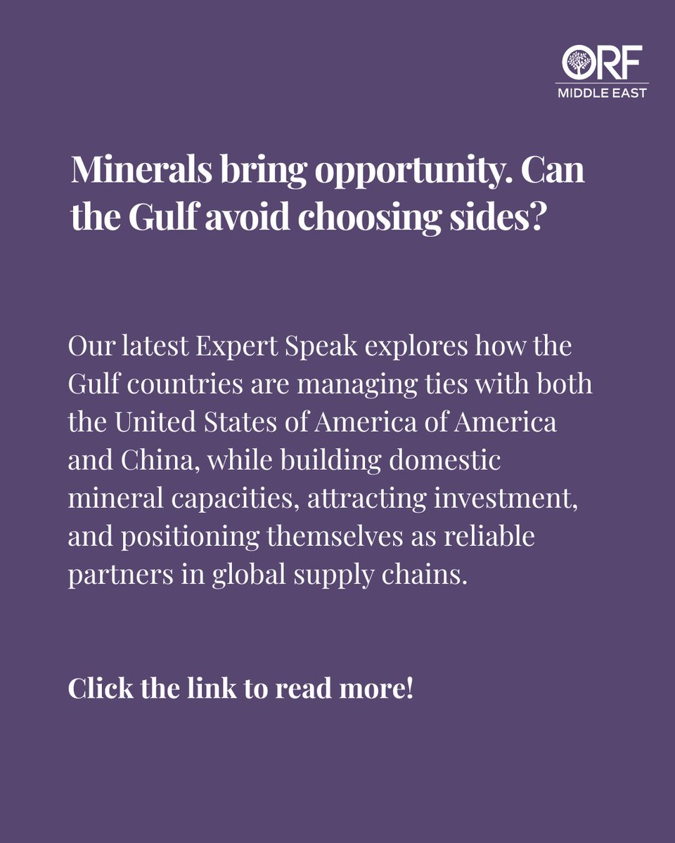 orfmiddleeast's tweet image. The clean #energy race runs on #minerals. The #Gulf wants a seat at the table.

In our latest Expert Speak, @AAboudouh explores how the region is balancing global competition for rare earths while building new #supplychain roles.