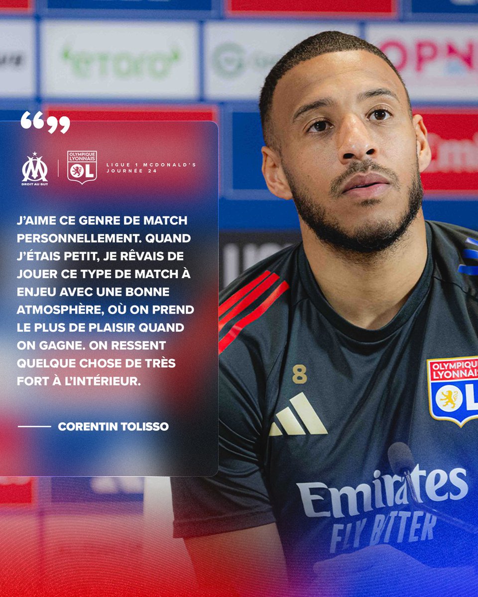 🗨 « Quand j’étais petit, je rêvais de jouer ce type de match. »

🎙 Avant d'affronter Marseille, Corentin Tolisso évoque la particularité de l'Olympico 🔴🔵

#OMOL