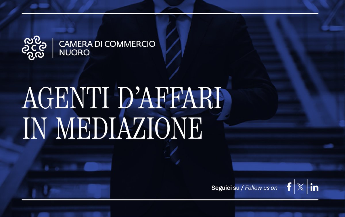 Esami abilitanti agente d’affari in mediazione: prove scritte 9/07/2026 ore 9.30 presso CCIAA Nuoro.
Domande entro 19/06/2026 secondo le indicazioni nella sezione dedicata: bit.ly/4u3Ny4E

#CCIAANuoro #Esami #Mediazione