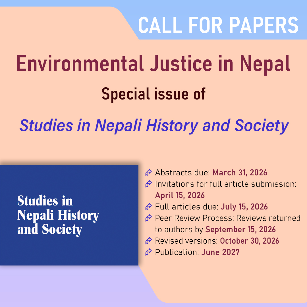 MartinChautari's tweet photo. Call for Papers
Environmental Justice in Nepal
Special issue of Studies in Nepali History and Society

Abstracts due: March 31, 2026
Invitations for full article submission: April 15, 2026

Details:
https://t.co/1e89q9SWj2 https://t.co/16K3GgCSnm