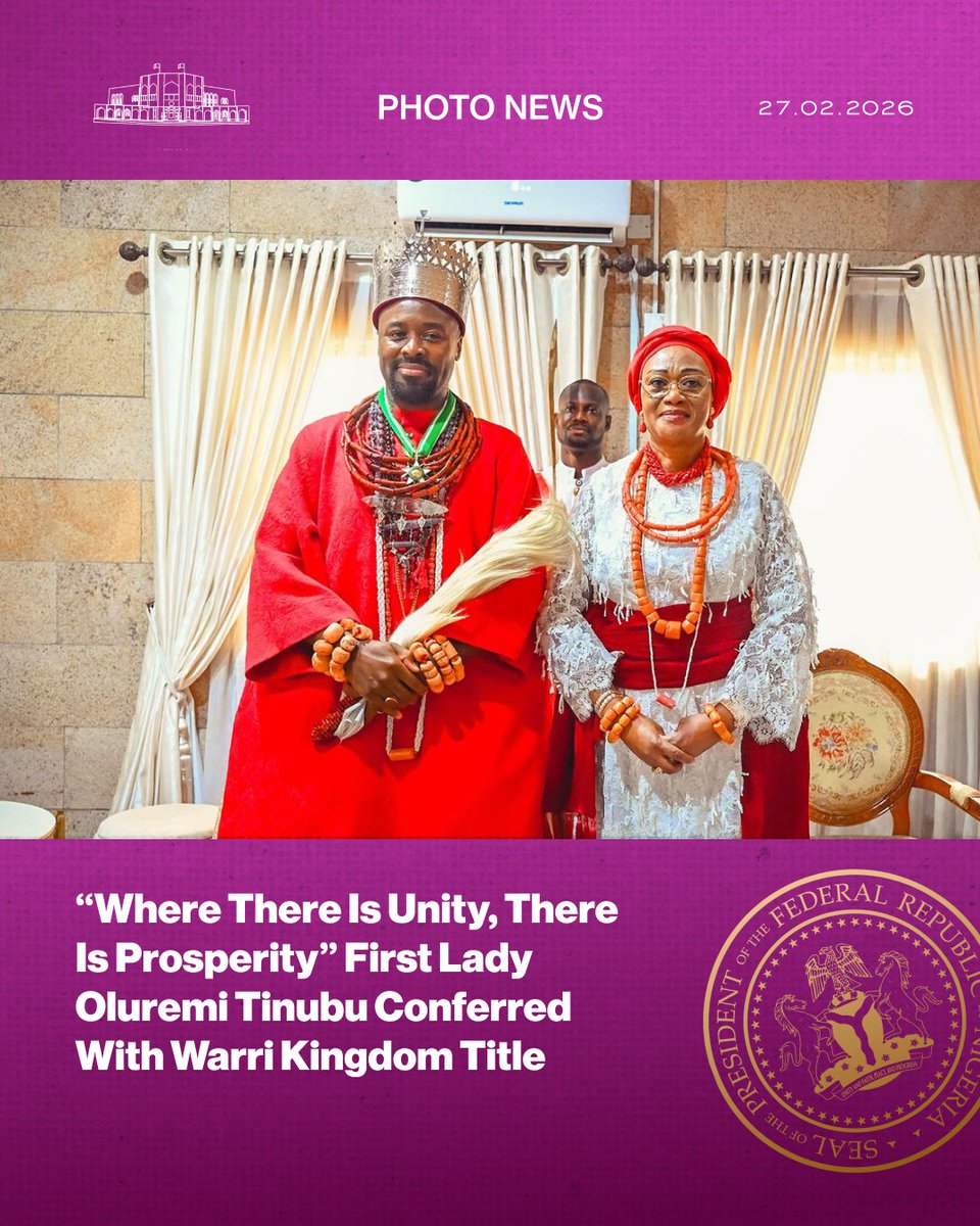 NGRPresident's tweet photo. “Where There Is Unity, There Is Prosperity” First Lady Oluremi Tinubu Conferred With Warri Kingdom Title.

@asovilladigital | @SenRemiTinubu https://t.co/RGH2hVzzw2