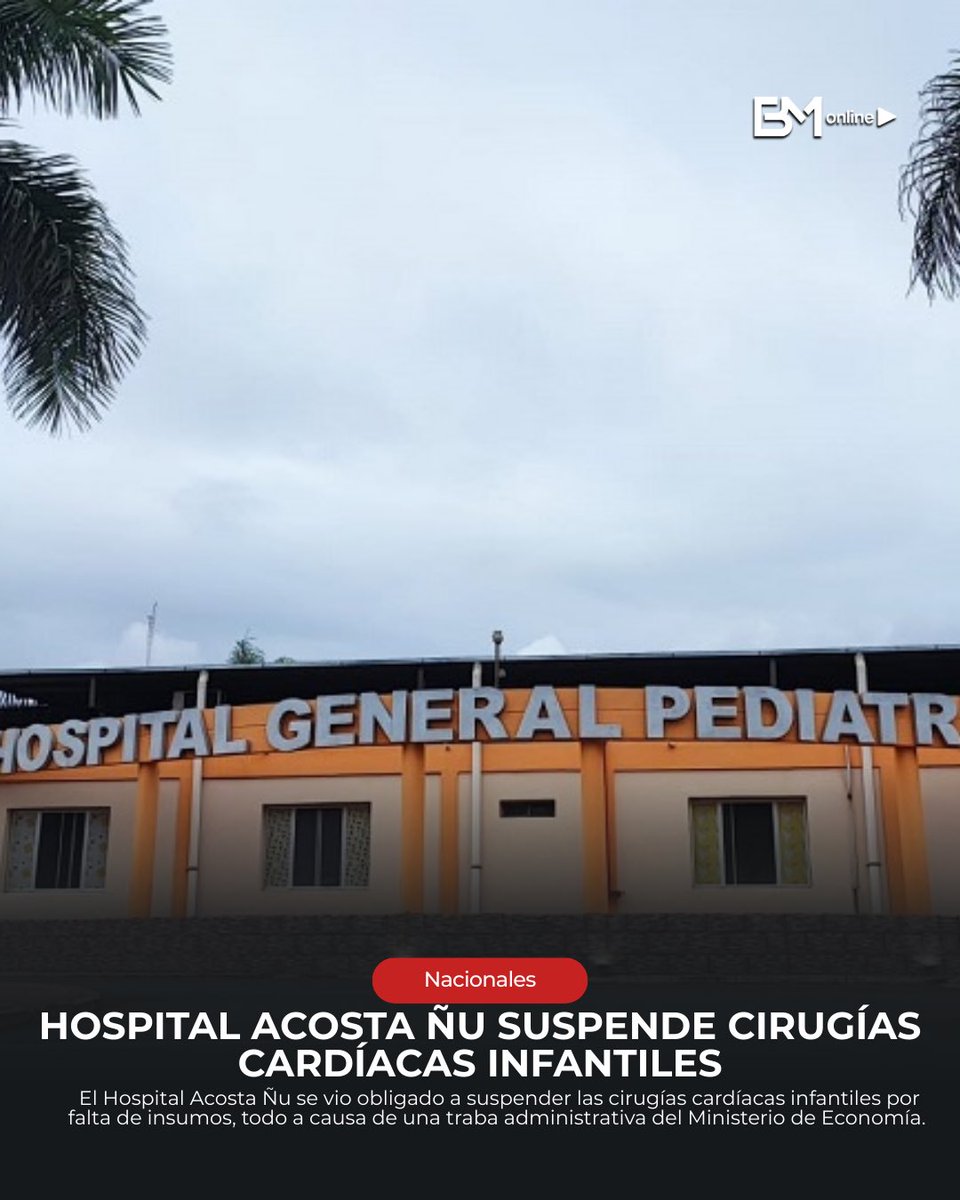 brunomasitv's tweet photo. 🚨 Lamentable. El Hospital Acosta Ñu se vio obligado a suspender las cirugías cardíacas infantiles por falta de insumos, todo a causa de una traba administrativa del Ministerio de Economía. 

Esta grave situación afecta directamente al área de cardiología, dejando en pausa y poniendo en riesgo intervenciones que son vitales para los niños.

.

.

#bmonline#paraguay