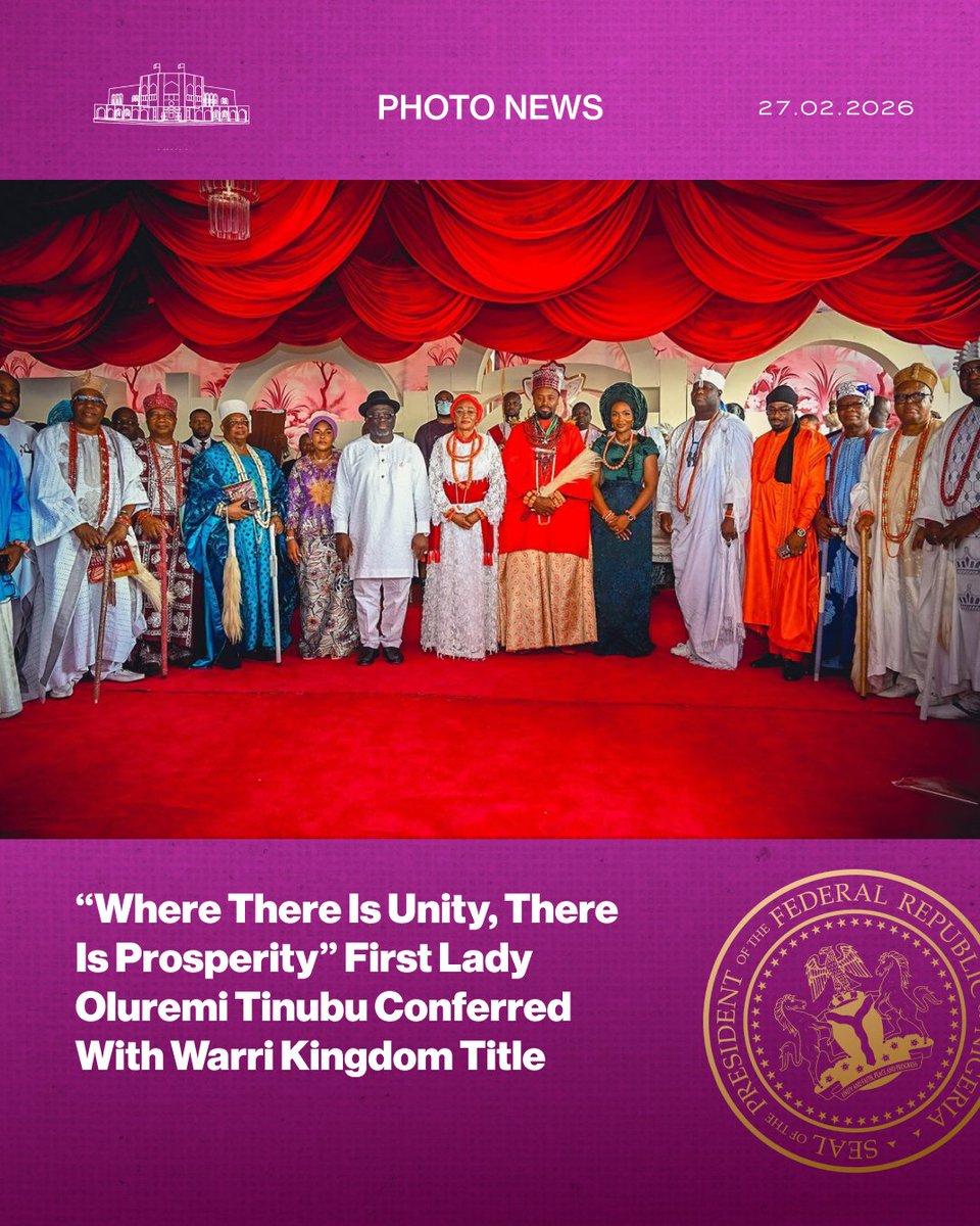 NGRPresident's tweet photo. “Where There Is Unity, There Is Prosperity” First Lady Oluremi Tinubu Conferred With Warri Kingdom Title.

@asovilladigital | @SenRemiTinubu https://t.co/RGH2hVzzw2