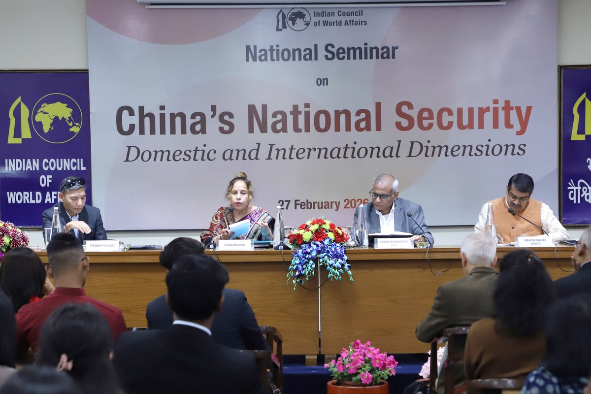 ICWA_NewDelhi's tweet photo. Session 2 of the National Seminar on “Domestic Dimensions: Governance and Security” was chaired by Prof. Srikanth Kondapalli @Sri_Kondapalli, Professor of China Studies, School of International Studies, JNU, New Delhi. Dr. Geeta Kochhar @KangJing, Assistant Professor, SLL& CS JNU, New Delhi; Dr. Mahesh Ranjan Debata @mrdebata, Associate Professor, Centre for Inner Asian Studies, JNU @JNU_official_50, New Delhi; Dr. Tsewang Mingure, Assistant Professor, Faculty of Arts, Banaras Hindu University (BHU), Varanasi were the speakers of this session.

This session examined domestic dimensions of China’s national security, especially in the context of governance and security. It discussed policies adopted by the Chinese government to maintain stability and overcome challenges in different regions of China, including Tibet and Xinjiang. Experts also analysed what is mainly referred to as the holistic concept of national security in China.