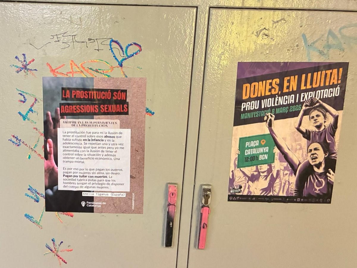 📑Incansables companyes de Barcelona que recorren els barris empaperant els carrers amb la convocatòria del #8MAbolicionistaBCN

🗓️Dg 8 Març
📍Pl.Catalunya
⏰12h

Un cop més, sortirem junt a les supervivents del sistema prostitucional per exigir #AbolicióProstitució.
Perquè la
