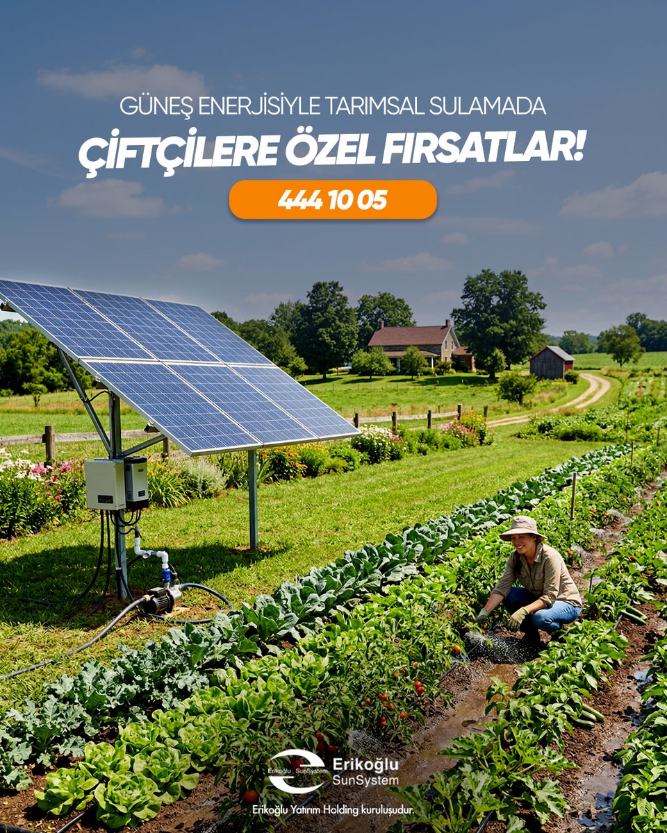 esunsystem's tweet photo. Güneş enerjisiyle tarımsal sulamada çiftçilere özel fırsatlar!

☎️ 444 10 05

#erikoğluyatırımholding #erikoğlusunsystem #güneşenerjisi #solarpanel #tarımsalsulama https://t.co/4t7jjUPXYW