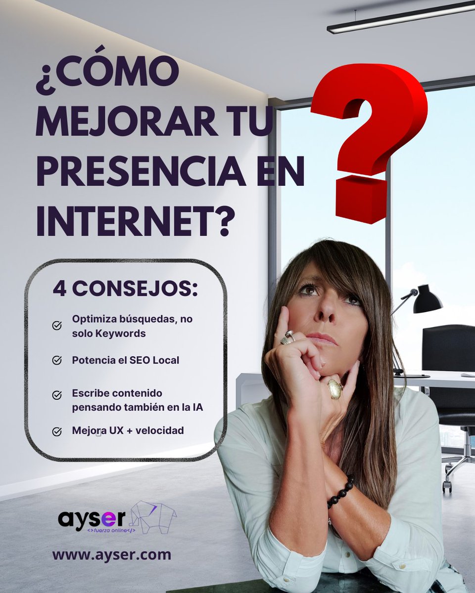 aysercom's tweet photo. ¿Tu empresa está en Internet… pero no consigues resultados? Hoy no basta con “tener web”. Hay que ser visible, relevante y fácil de encontrar.
4 factores marcan la diferencia entre simplemente estar o destacar. +INFO: https://t.co/pdNAxIO9bl https://t.co/a15O48Z6WH