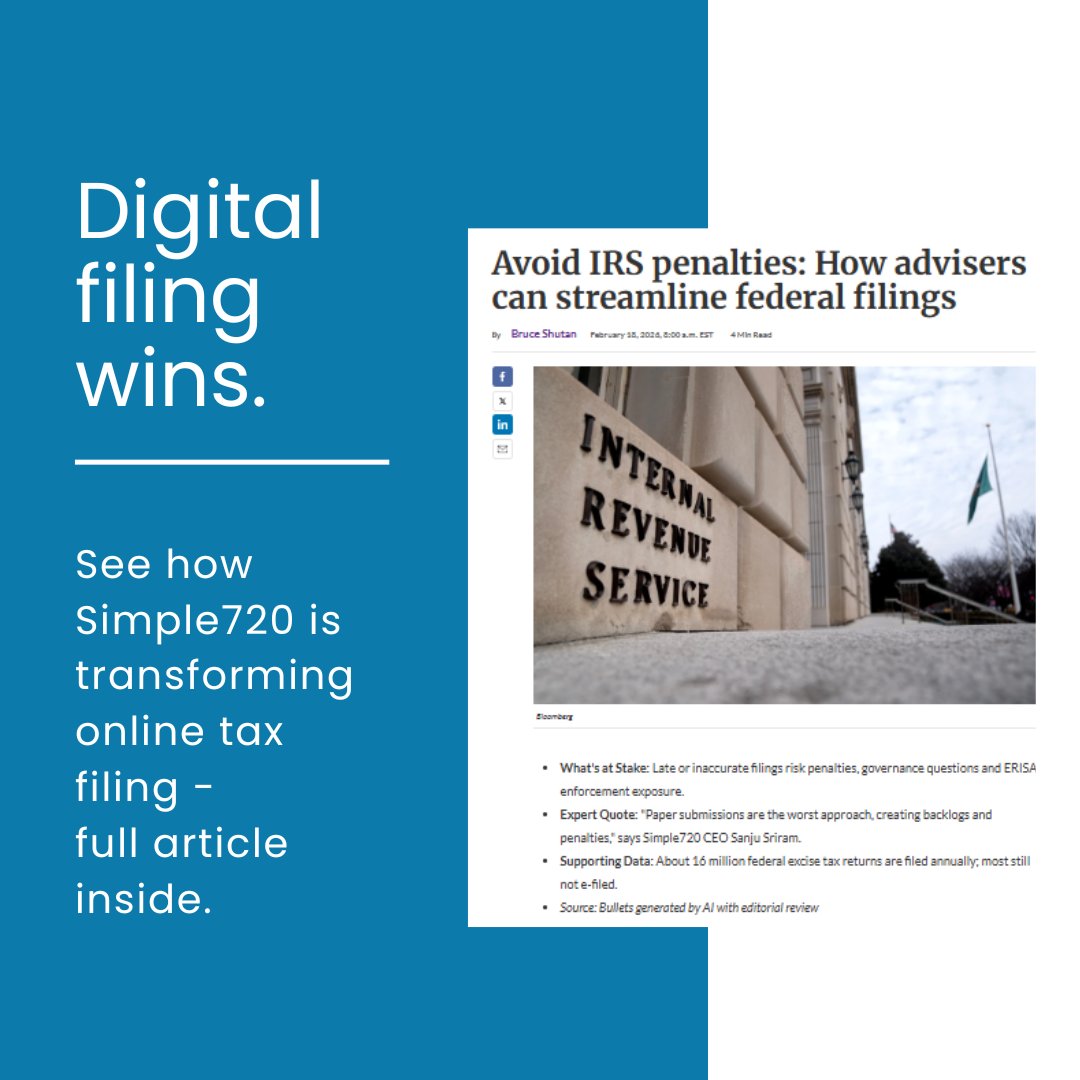simple720online's tweet image. Simple720’s in modernizing excise tax filing. Recognition matters and Simple720 is proud to be featured in this latest EBN article.

Check out benefitnews.com/advisers/news/…

#efiling #spotlight #form720 #simple720