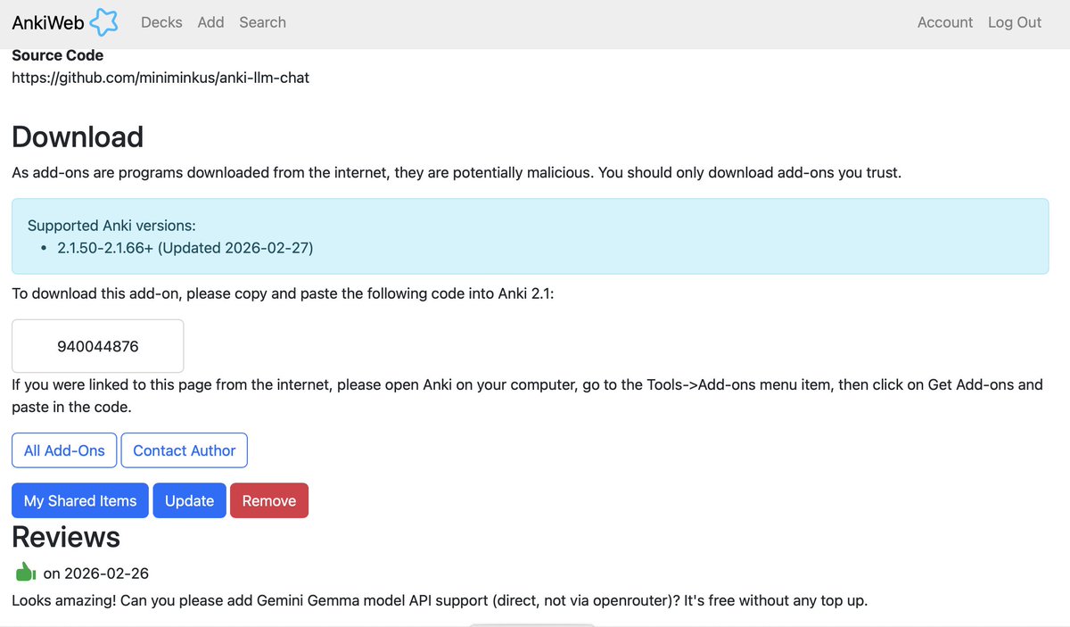 FynnMinkus's tweet photo. Added Gemini support to my Anki Flashcard plugin as requested in the reviews. Version 2 is now live on the Anki add-ons site and GitHub https://t.co/noPHaOpIsX