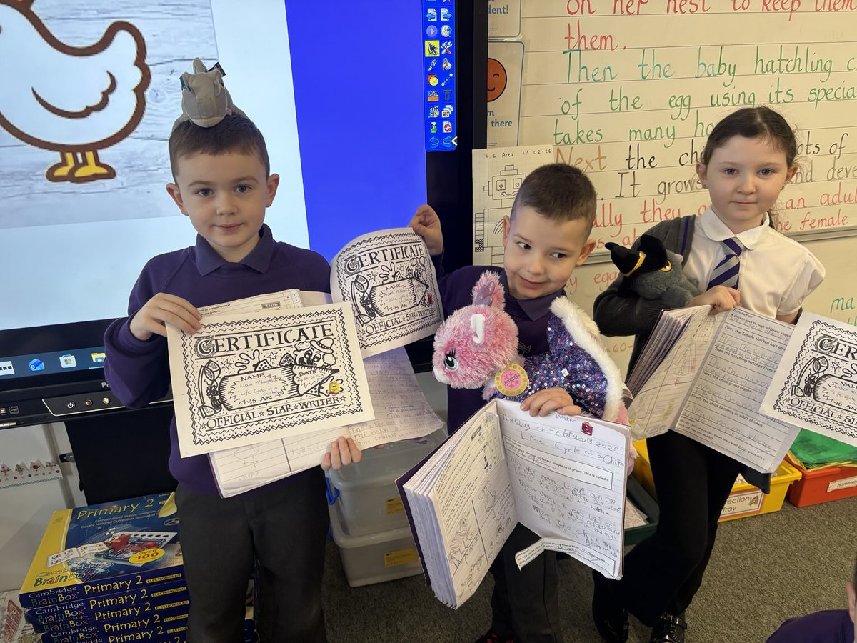 Here are the P3b Star Writers 📝 for this week. We wrote an explanation of the Life Cycle of a Chicken. 🐓 🥚 🐣 🐥 <a href="/ASP180/">All Saints Primary School, Greenock</a>