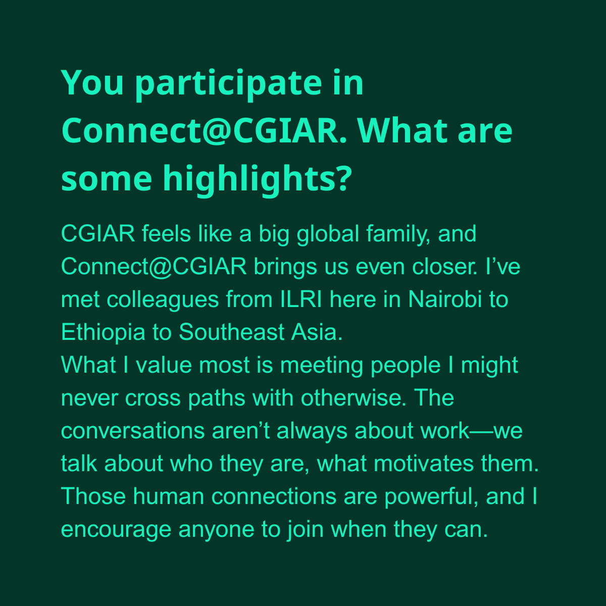 CGIAR's tweet photo. Connecting people and knowledge across a global research network 🌍
At the Alliance for Bioversity & CIAT in Nairobi, Timothy Gichia links expertise across teams, sparking collaboration across CGIAR.
“My role isn’t to break silos, but to link them.”
#CGIAR #ScienceAndResearch https://t.co/YOJHZRtxJp