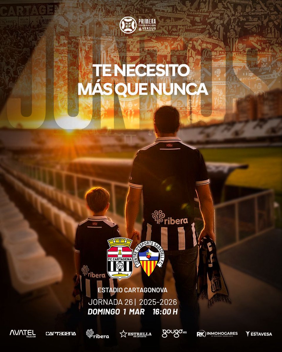 CARTEL | 🤍 𝕁𝕌ℕ𝕋𝕆𝕊🖤

🆚<a href="/CESabadell/">CE Sabadell 🧅</a> 

#CartagenaSabadell | #PrimeraFederación