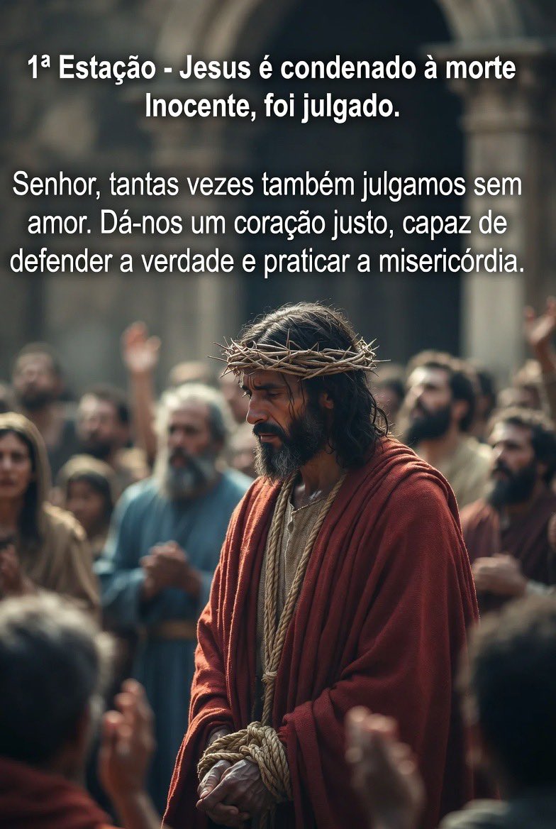 eduardolimaof's tweet photo. 1ª Estação – Jesus é condenado à morte

“Inocente, foi julgado.”
Senhor, tantas vezes também julgamos sem amor. Dá-nos um coração justo, capaz de defender a verdade e praticar a misericórdia. https://t.co/s6IkIsn9xq