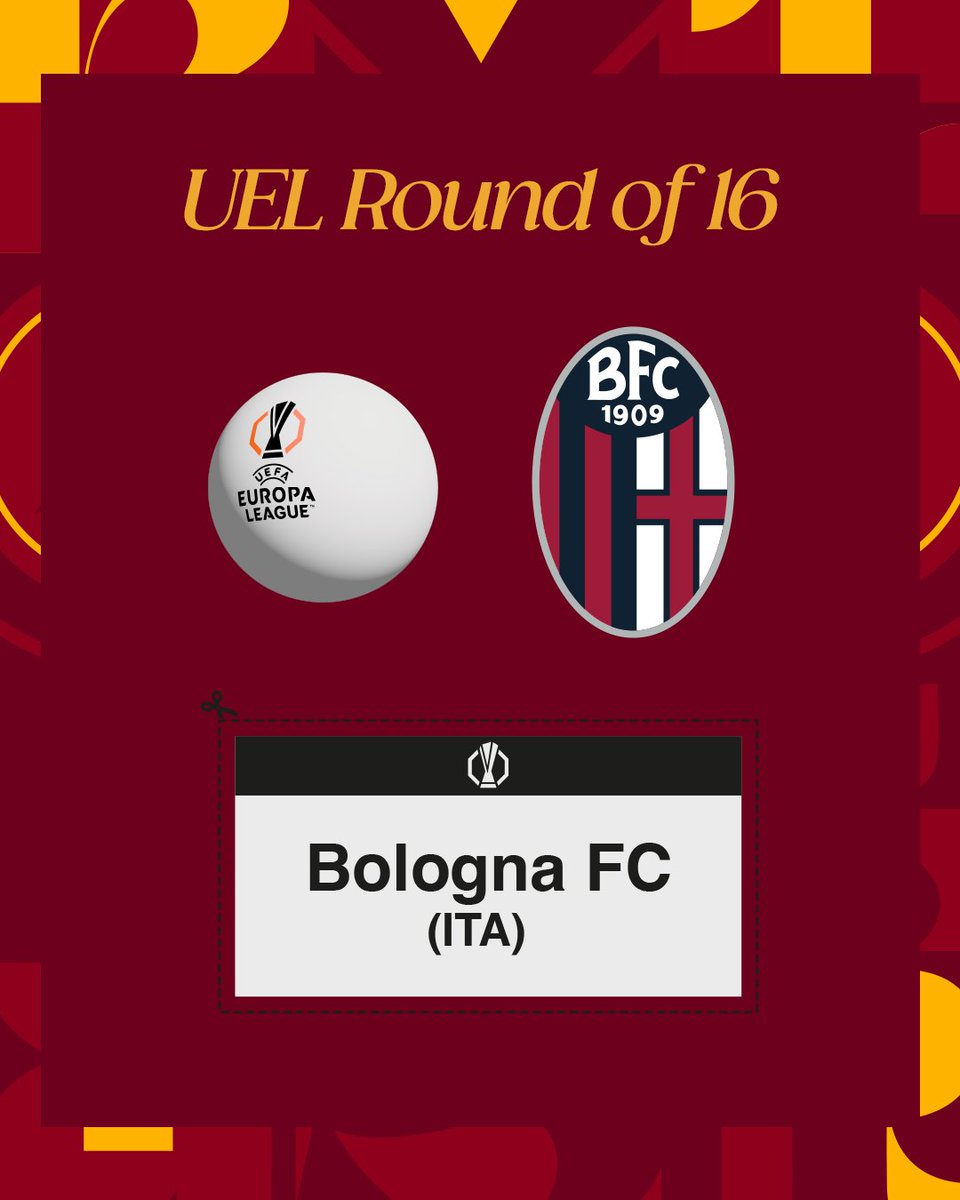 🏆 Agli ottavi di #UEL incontreremo il Bologna  🇮🇹

📅 Giocheremo l'andata in trasferta il 12/03 e il ritorno in casa il 19/03

#ASRoma #UELdraw