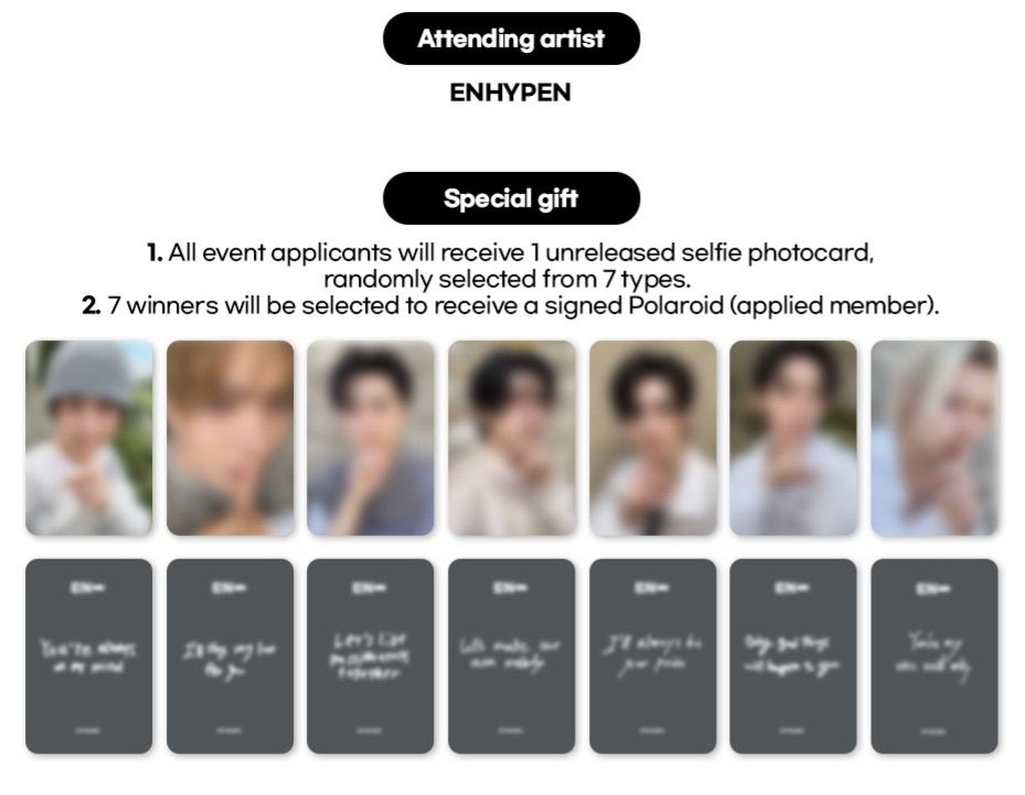 wydhzqs's tweet photo. 엔하이픈 더 신 배니시 ny music 1차 

영통 특전 포카 양도 

Wts enhypen ny music videocall event gift pc photocard sell round1 special gift

1set = 5.0

https://t.co/Vef4fokJ77

DISCOUNT 
성훈 jay jake 니키 정원 희승 선우 https://t.co/CfrKJE24UD