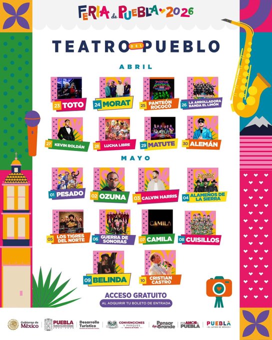 🎡🎶 #Entretenimiento | #FeriaDePuebla2026: Toto y Calvin Harris encabezan cartelera gratuita

🔶 #LoVíEnQuadratín 🔗 puebla.quadratin.com.mx/feria-de-puebl…