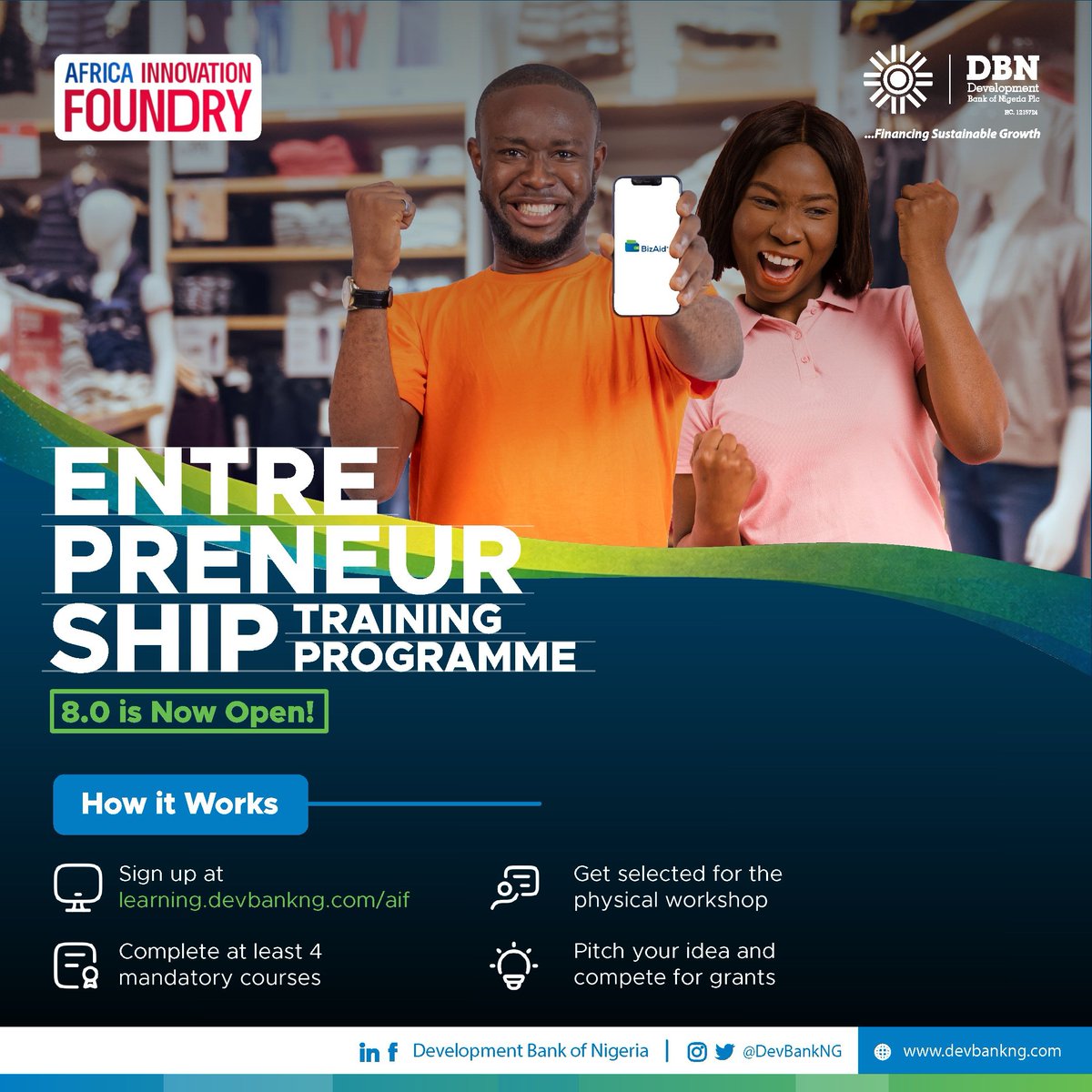 Innova8Afrika's tweet photo. Big news 
 Africa Innovation Foundry × @DevBankNG  are empowering MSMEs with skills, funding &amp; growth.
Upskill
 ₦100M Grants + ₦50M Cash Prizes
 Improve credit readiness
Pitch at workshops (June &amp; Nov)

Sign up 👉 https://t.co/jc6sIFgCVT
#AIF #DBN https://t.co/UAsfYj4oQC