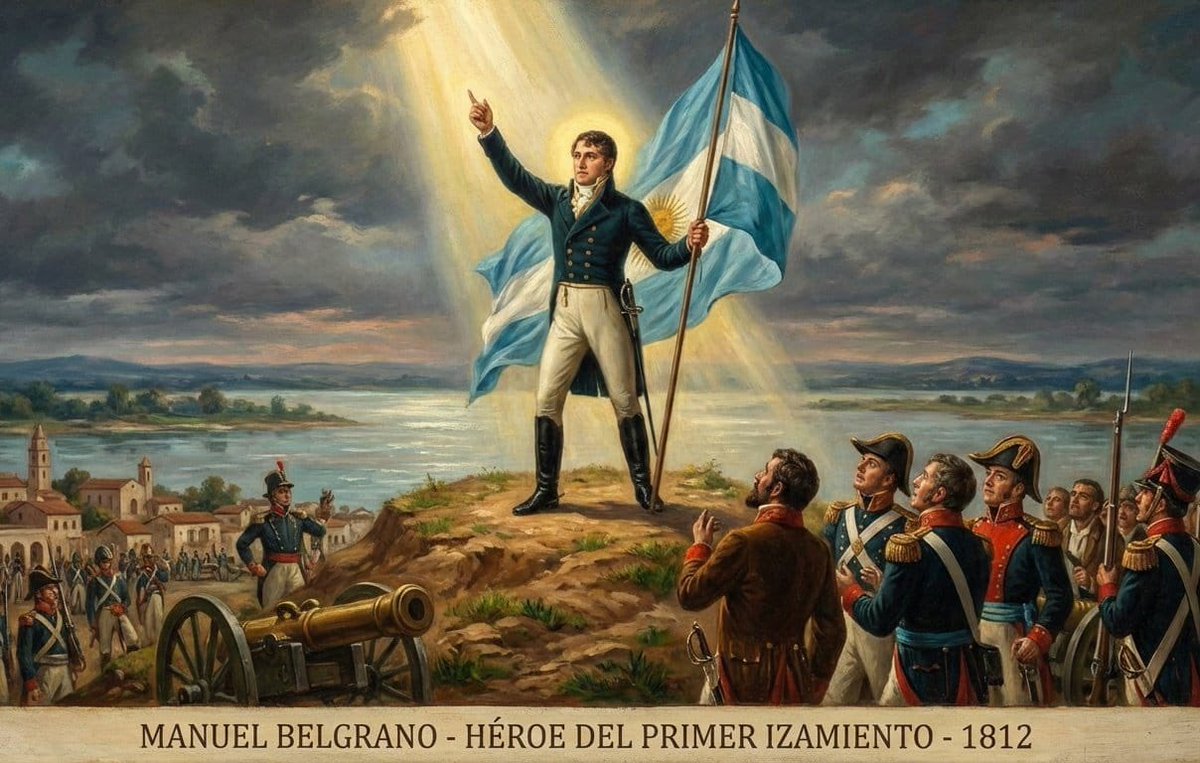 🇦🇷Un día como Hoy del año 1812 frente a las costas del Río Paraná, donde hoy se erige el Monumento Nacional, el General Manuel Belgrano enarboló por primera vez la Bandera Argentina.....Honor y Gloria a uno de los Grandes de la Patria Nuestra / 🇦🇷