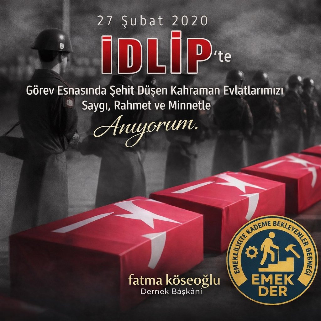27 Şubat 2020’de İdlib’de hain saldırıda kaybettiğimiz 34 kahraman askerimizi rahmetle ve minnetle anıyorum.
Şehitlerimizin aziz hatırası önünde saygıyla eğiliyorum. Ruhları şad, mekânları cennet olsun 🇹🇷🇹🇷🇹🇷🇹🇷🇹🇷 <a href="/KademeFed/">Kademeli Emeklilik Federasyonu</a> <a href="/EmekDerResmi/">EMEK-DER</a> <a href="/ETTDER1999/">🧭 EMEKLİLİKTE TARİHE TAKILANLAR DERNEĞİ</a>