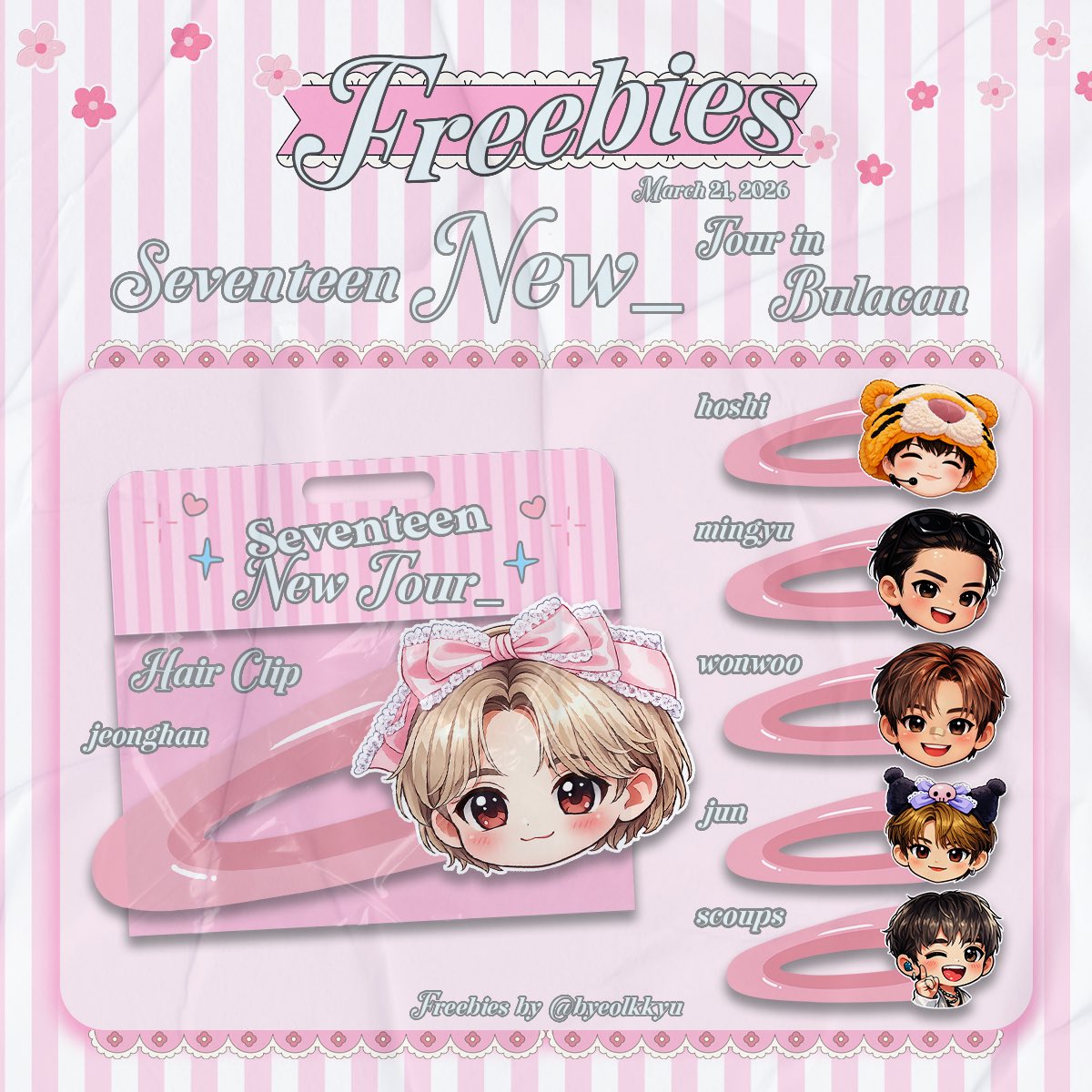 wonhanniverse's tweet photo. annyeonggg~ 💕✨

I’ll be giving away these super cute hair clip freebies at the SEVENTEEN NEW_ Tour in Bulacan on March 21, 2026! 💎💕

✧ Strictly 1:1 only 🫱🏻‍🫲🏻 ✧ Limited quantity— first come, first served! 😉💗

See you on D-DAY, Carats! 💎🥹✨

#NEW_BULACAN #SEVENTEEN_NEW_IN_BULACAN