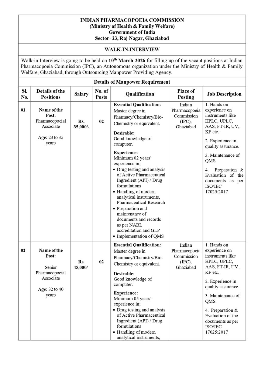 Indian Pharmacopoeia Commission (IPC) tweet media