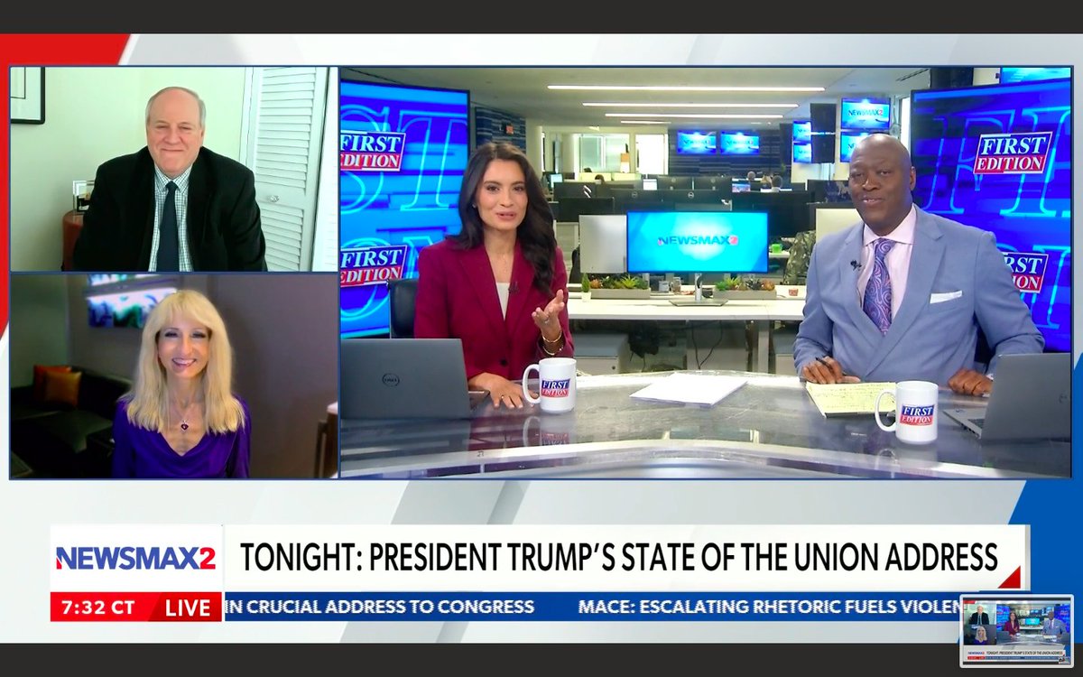 WendyPatrickPhD's tweet photo. Previewing the #StateOfTheUnionAddress on @Newsmax with @DougBurnsLAW @KrysiaLenzo @IamJohnBurnett https://t.co/iBgfeoQGXa