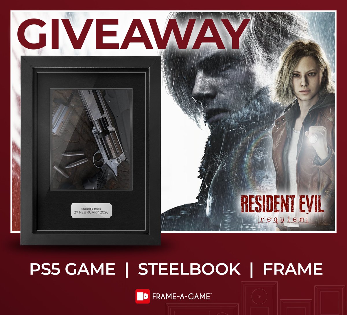 🧟GIVEAWAY🧟‍♂️ 

Want to win a framed copy of Resident Evil Requiem on PS5, with the steelbook beautifully mounted so you can still play the game?

To enter:
👉 Follow @frameagame
👉 Comment your favourite Resident Evil game of all time

Ends 03.03.26. 
One winner. 
Open worldwide.