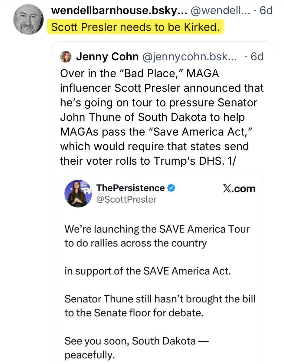 Democrats are calling for me to be assassinated. 

I want to be clear that no threats against my life are going to intimidate or stop me from this work. 

I’m still coming to Erie County, PA, this Saturday, regardless of the threats. 

Pass the SAVE America Act!