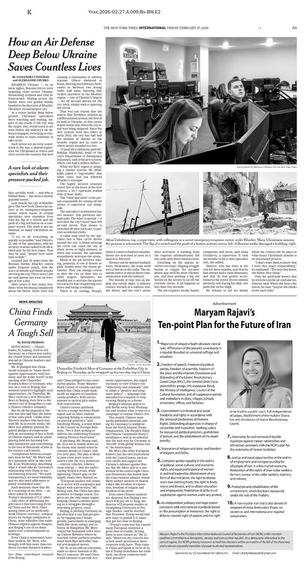 Today's <a href="/nytimes/">The New York Times</a> features <a href="/Maryam_Rajavi/">Maryam Rajavi</a>'s 10-point plan for a future Iran:

Free Elections ✅
Political Freedoms ✅
No Death Penalty ✅
Secular Governance ✅
Gender Equality ✅
Independent Judiciary ✅
Ethnic Autonomy ✅
Free Market Economy ✅
Green Policy ✅
Non-Nuclear Iran ✅