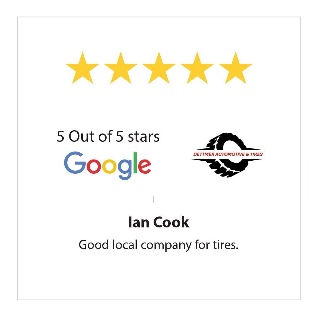 GOOGLE REVIEWS
⭐️ ⭐️ ⭐️ ⭐️ ⭐️ 
 
Thank You Ian Cook for sharing your experience with Dettmer Tire!

👉 Visit dettmertires.com to book your service today! We’re excited to enhance your experience

#Guelph #GuelphTires #GuelphAutoRepair #GoogleReviews