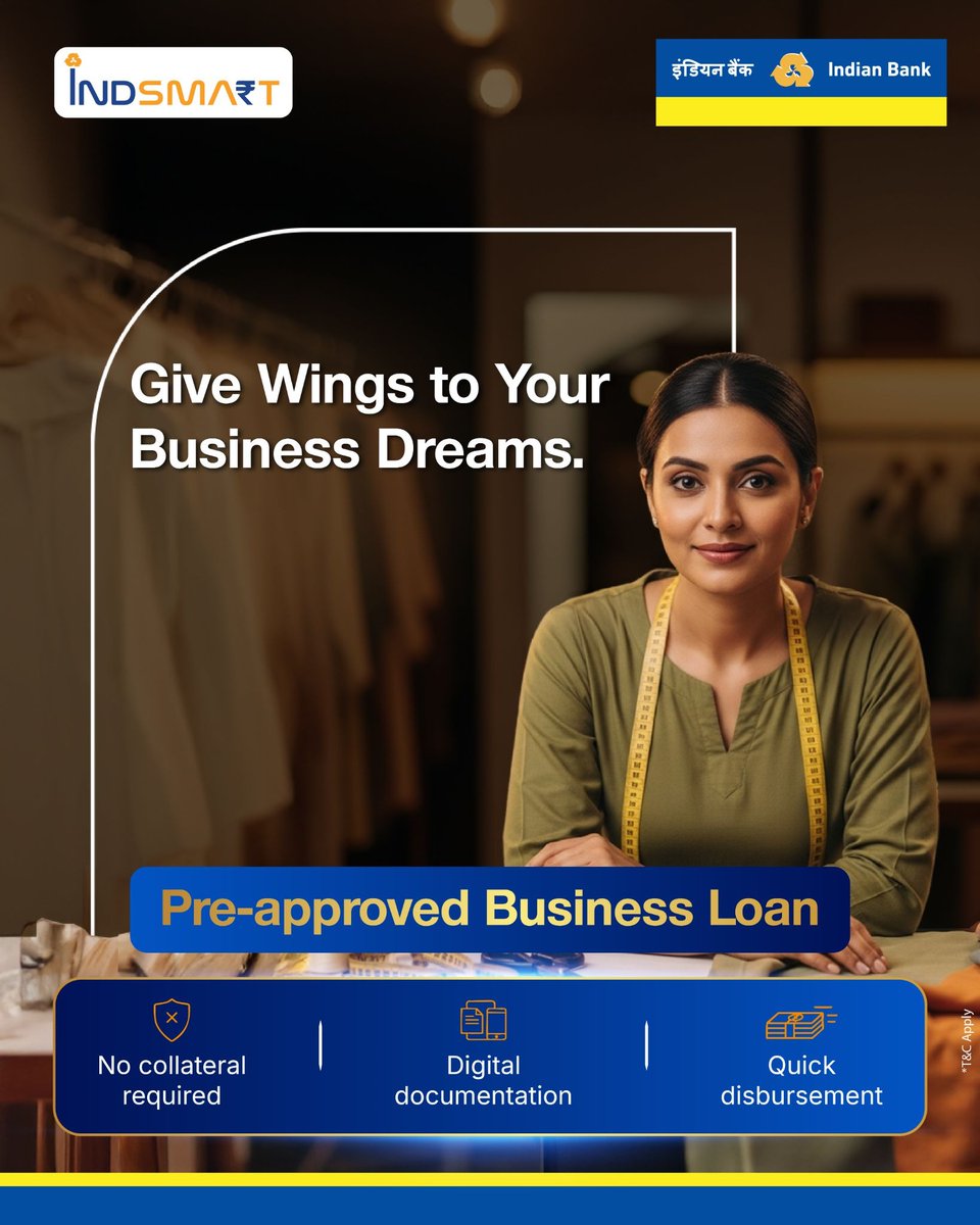 MyIndianBank's tweet photo. Your business goals deserve timely backing. Unlock hassle-free, pre-approved finance and move forward with confidence.
Know more – https://t.co/4HZdYS6oSN

#IndianBank #PABL #BusinessLoan https://t.co/IPPvN86Myw