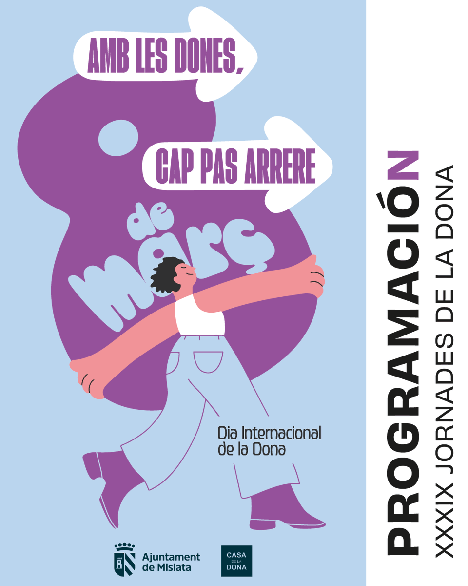 AjMislata's tweet photo. 💜 Arriba març i la programació de les XXXIX JORNADES DE LA DONA 2026.

✅ Mislata reafirma el seu compromís ferm amb la igualtat i els drets de les dones

👉Consulta tota la programació ➤ https://t.co/dsaZuyyuM9 https://t.co/8OgBFCnYvO