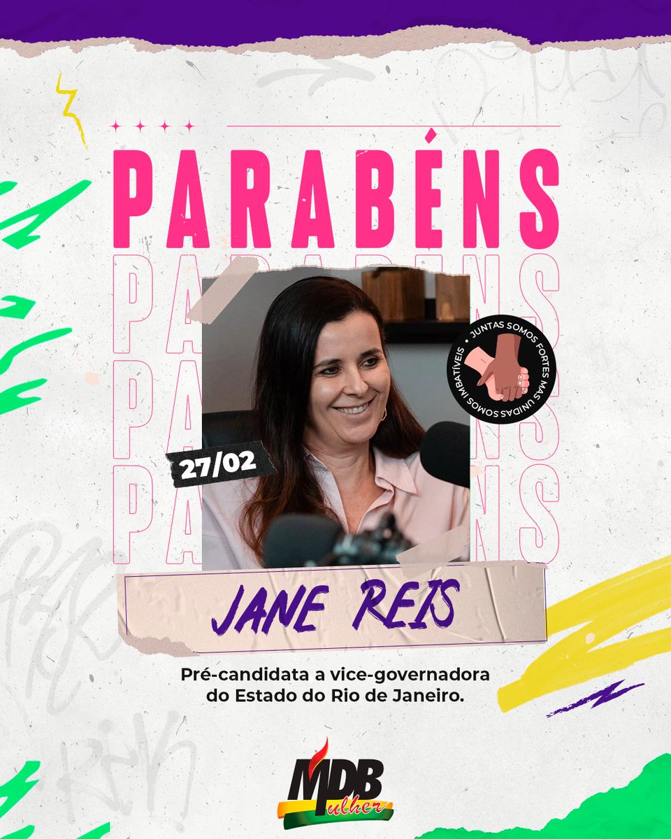 Desejamos um feliz e abençoado aniversário para @janereis_oficial nossa pré-candidata a vice governadora do Rio de Janeiro.🎉
Que seja um novo ciclo repleto de coisas boas! Um ótimo dia ✨

#MDB #MDBMulher #felizaniversário