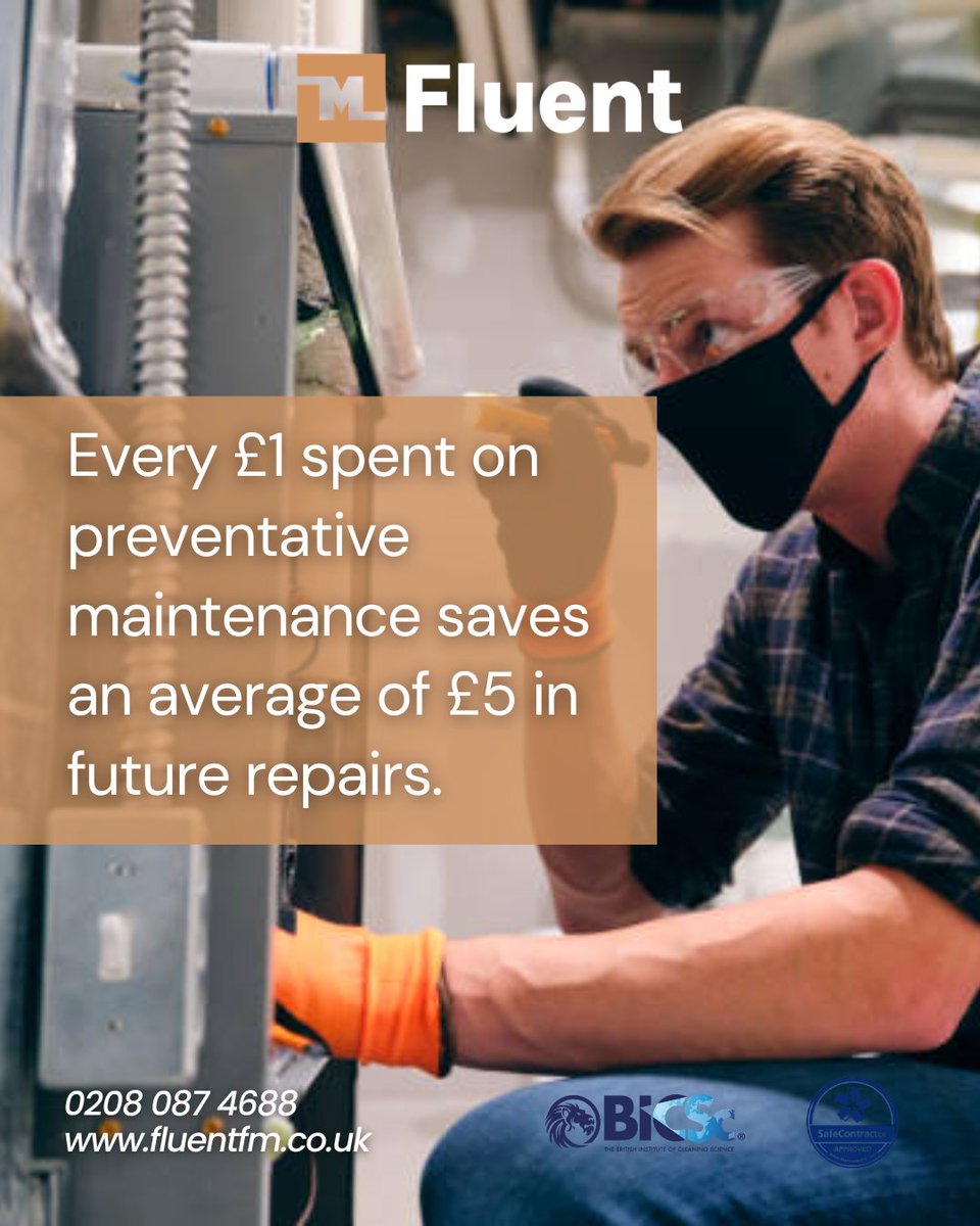 fluent_ltd's tweet photo. According to research, every £1 spent saving £5 on average on future repairs - which means it could be the best investment you ever make in your workplace.

#FacilitiesManagement #BuildingManagement #PropertyManagement #BusinessServices #LondonBusiness https://t.co/91Ufffq6rP