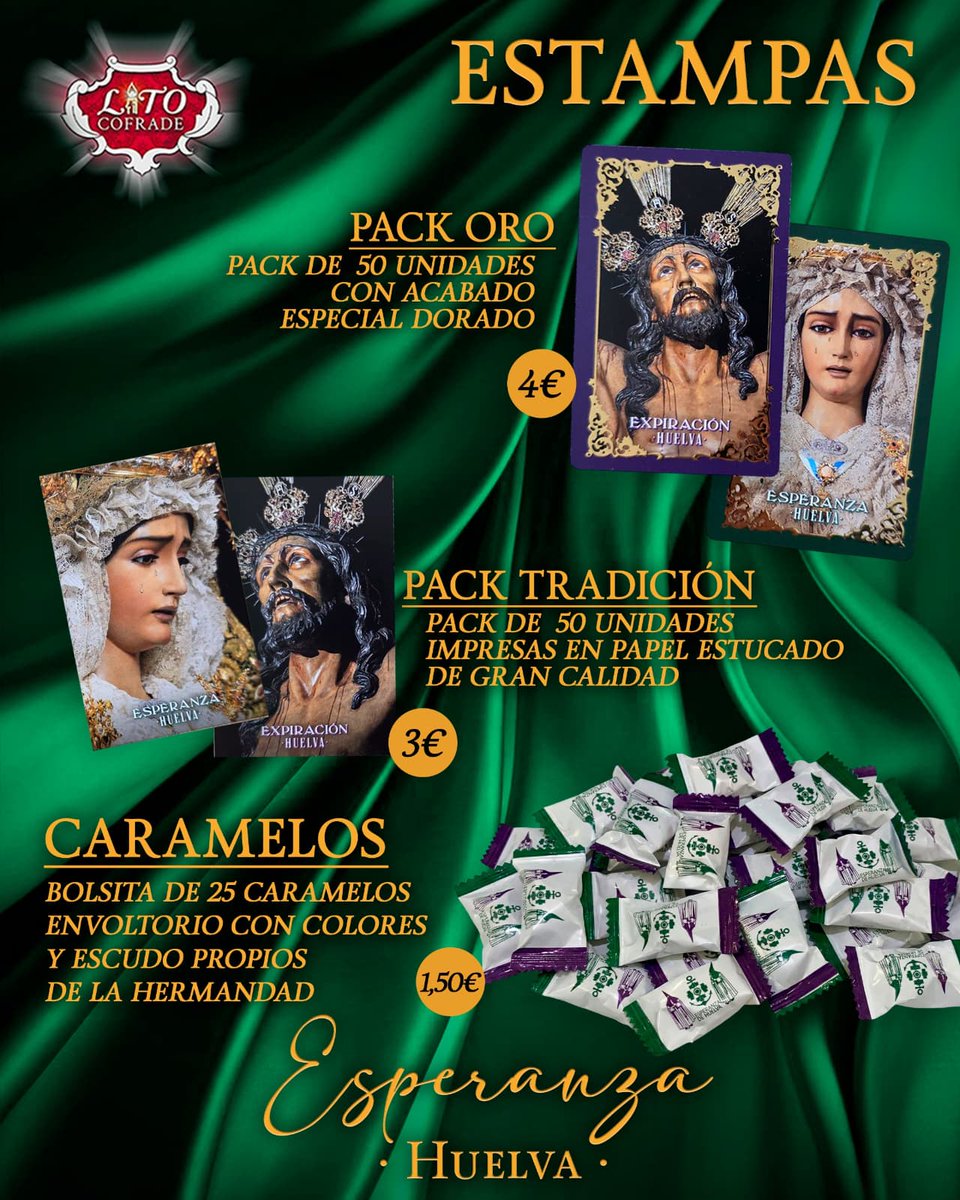 TIENDA | Ya puedes adquirir en la Casa de Hermandad las tradicionales estampas y caramelos personalizados. ¡No te vayas a quedar sin ellos!

#esperanzadehuelva